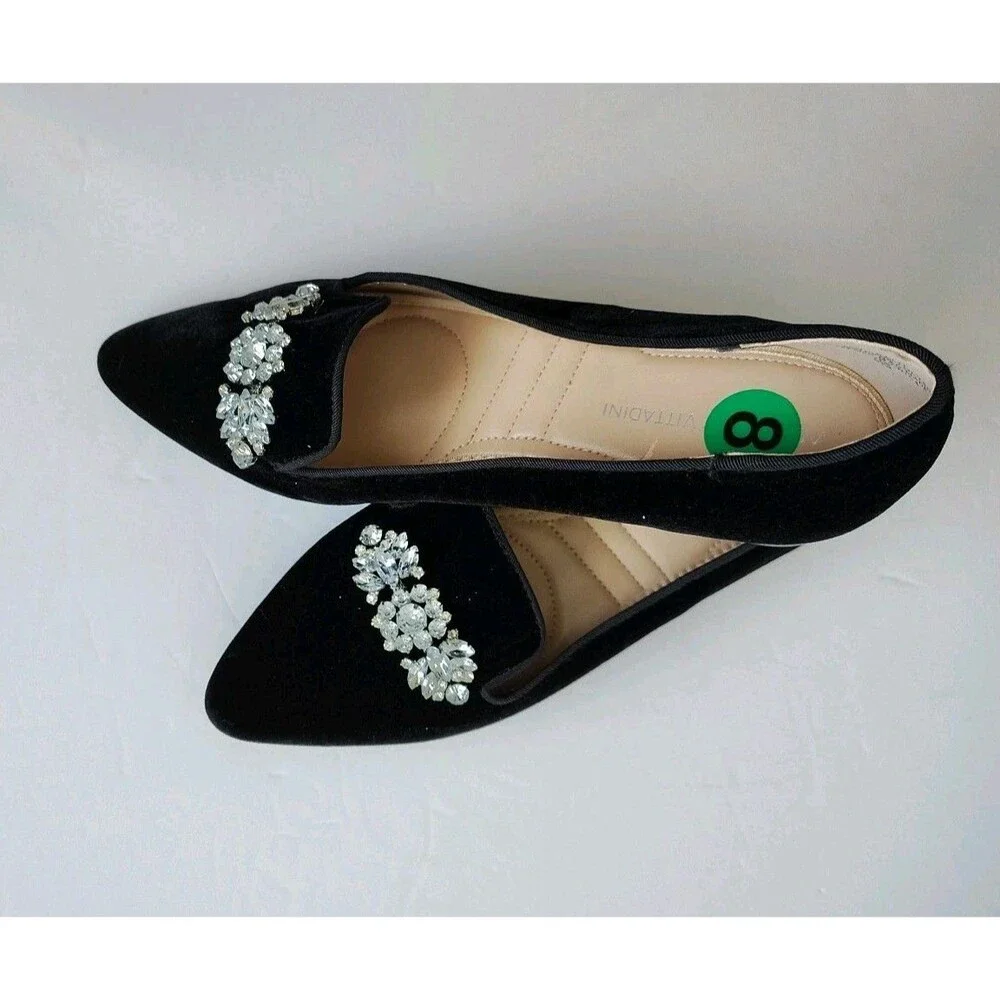 Adrienne Vittadini Women's Size 8 Velvet Bejeweled Heeled Flats Party Ready